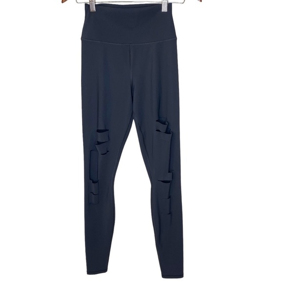 ALO Yoga High Waisted Ripped Warrior Leggings- Anthracite Charcoal Grey - Picture 5 of 11